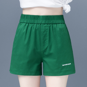 KM18300#绿色松紧腰短裤女夏季新款小个子高腰显瘦辣妹休闲打底短裤设计感