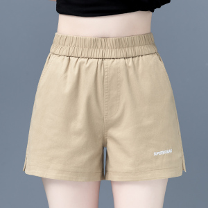 KM18300#绿色松紧腰短裤女夏季新款小个子高腰显瘦辣妹休闲打底短裤设计感