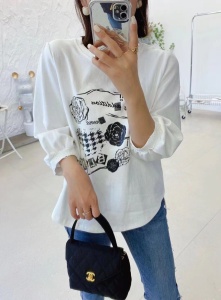 PS45301# 时尚印花玫瑰七分袖圆领T恤 服装批发女装直播货源