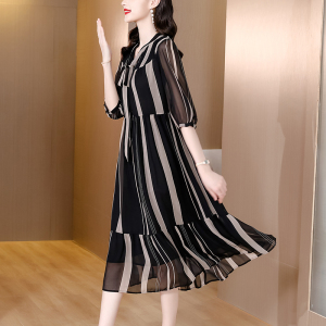 RM4156#雪纺连衣裙女时尚新款别致漂亮裙子高级感复古条纹高端气质长裙
