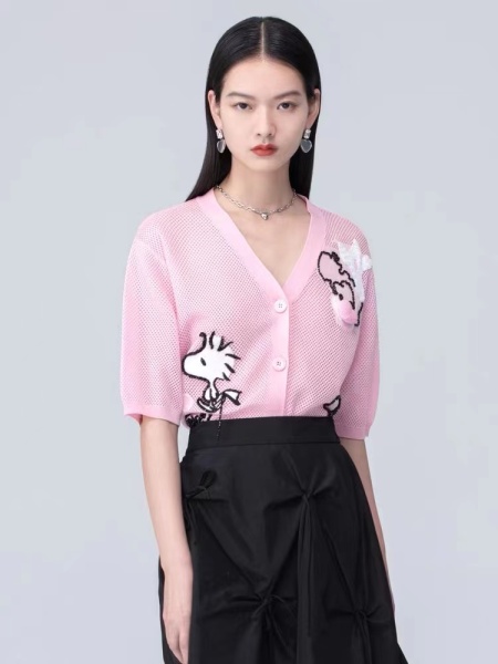 MY2907#卡拉佛粉色镂空短袖针织衫女2022夏季新款修身显瘦设计感针织...