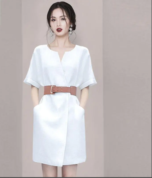 MY2951#高级感收腰设计连衣裙女装2022夏季新款高级纯色御姐范裙子潮