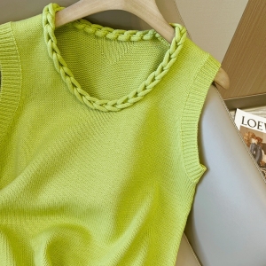 KM18770#设计感链条拼接套头针织衫女2022夏季新款薄款小香风无袖马甲上衣