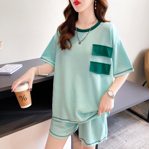 KM18888#抖音质量夏季韩版宽松圆领T恤短裤两件套运动休闲卫衣套装女