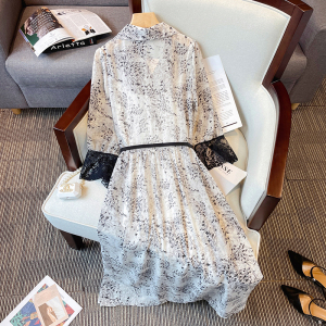 KM18497#水墨印花连衣裙女2022夏季新款复古高级小众设计感惊艳气质长裙子