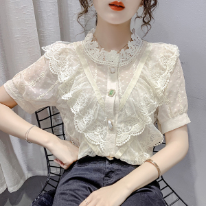 PS45194# 夏季新品韩版蕾丝衫上衣短袖洋气小衫 服装批发女装直播货源