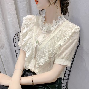 PS45194# 夏季新品韩版蕾丝衫上衣短袖洋气小衫 服装批发女装直播货源