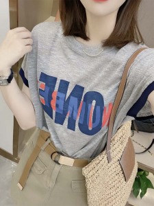 KM19000#夏季新款韩版时尚百搭字母减龄针织短袖上衣