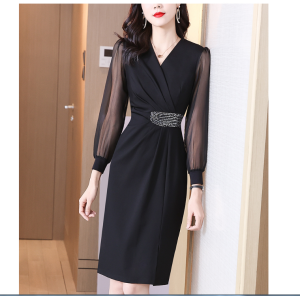 KM20125#赫本风法式连衣裙春装2022新款女修身高端气质洋气黑色裙子早春