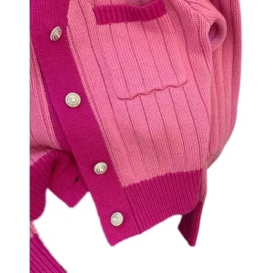 KM29611#小香风粉色针织开衫春装2022年新款女外套设计感小众短款v领上衣