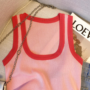 PS45369# 设计感粉色U领针织背心吊带女夏外穿气质显瘦短上衣甜美 服装批发女装直播货源