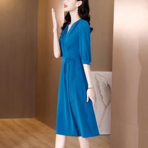 RM968#新款气质优雅修身显瘦国风盘扣V领垂感连衣裙女
