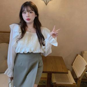 RM23629#大面菁微胖大码定制法式上衣长袖防晒衬衫花边小衫M-4XL200斤