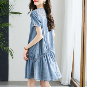 PS45520# 夏季新款韩版娃娃裙设计感时尚牛仔蕾丝拼接连衣裙女 服装批发女装直播货源