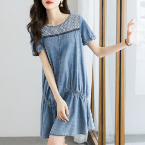 PS45520# 夏季新款韩版娃娃裙设计感时尚牛仔蕾丝拼接连衣裙女 服装批发女装直播货源