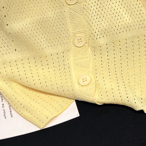 PS46418# 短袖冰丝针织开衫女夏季薄款设计感法式收腰镂空短款上衣 服装批发女装直播货源