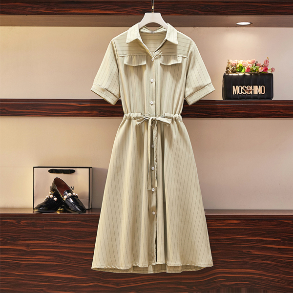 KM18957#大码女装2022夏季新款法式收腰显瘦气质桔梗森系衬衫裙
