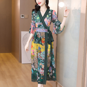 RM10438#夏装装新款韩版一片式春夏连衣裙真丝中长款中袖潮