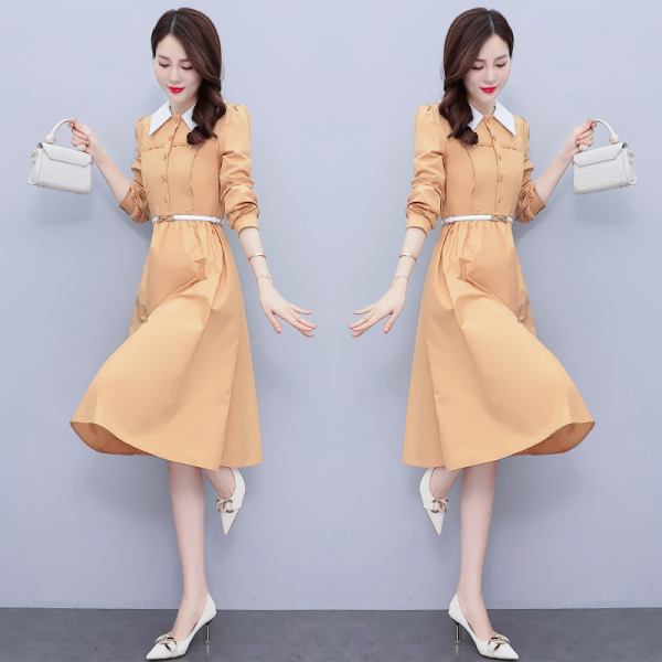 MY3556#纯棉气质娃娃领连衣裙女夏装2022秋季新款显瘦长袖裙子