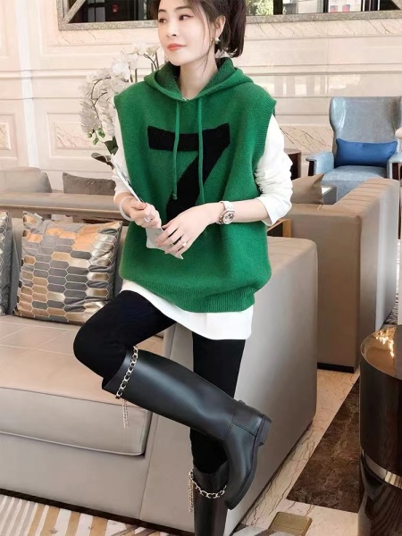 MY3564#绿色甜美针织马甲T恤套装女时尚洋气两件套秋装2022年新款欧...