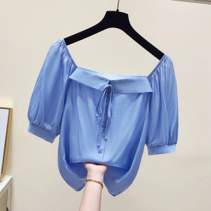 PS45777# 大码女装夏季新款法式洋气减龄遮肚设计感一字领短袖 服装批发女装直播货源