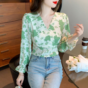 KM23303#新款韩版设计感小众碎花上衣长袖衬衫女高级感气质小衫潮