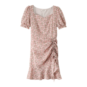 PS53134# 温柔风小碎花连衣裙新款夏季女装法式小个子收腰泡泡短袖裙子