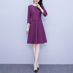 KM21002#紫色欧洲站连衣裙女2022年秋新款高端时尚气质长袖中长款春秋漂亮