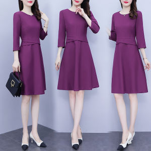KM21002#紫色欧洲站连衣裙女2022年秋新款高端时尚气质长袖中长款春秋漂亮