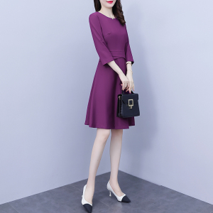 KM21014#紫色欧洲站连衣裙女2022年秋新款高端时尚气质长袖中长款春秋漂亮