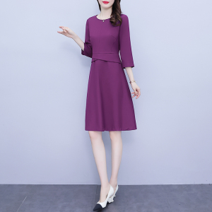 KM21014#紫色欧洲站连衣裙女2022年秋新款高端时尚气质长袖中长款春秋漂亮