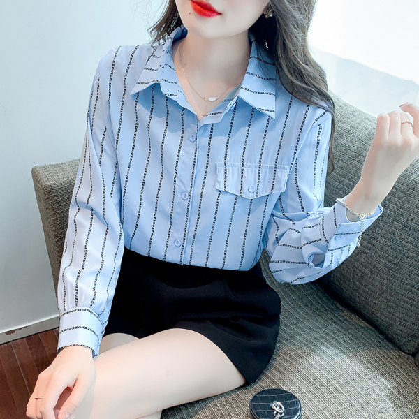 KM22124#韩版衬衣女设计感修身显瘦印花字母长袖衬衣