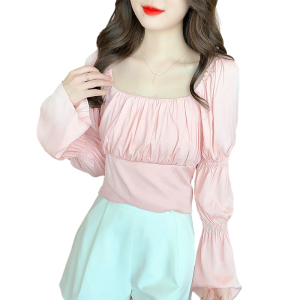 RM1031#新款法式方领仙女长袖时尚收腰设计感蝴蝶结上衣女