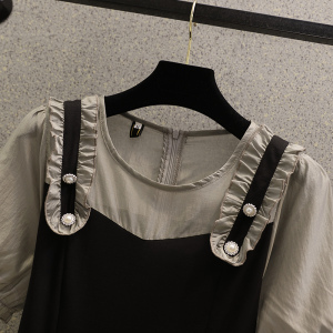 PS46052# 大码女装夏季新款中长款收腰减龄百搭显瘦假两件连衣裙 服装批发女装直播货源