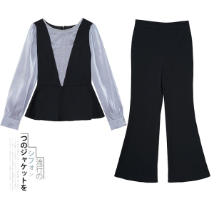 KM23514#名媛时尚套装2022秋新款高端洋气重工钉珠上衣显瘦裤子两件套
