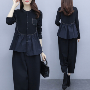 RM22433#大码套装女2023秋季新款韩版时尚休闲个性显瘦减龄气质两件套