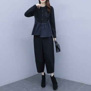 RM2442#大码套装女 新款韩版时尚休闲个性显瘦减龄气质两件套