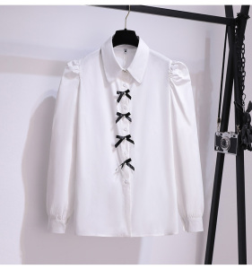 PS47829# 法式白色上衣女小众设计感衬衫牛仔裙两件套 服装批发女装直播货源