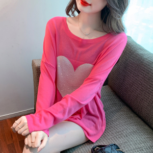 KM19785#夏季韩版新款大众拼色爱心微透长袖防晒针织衫