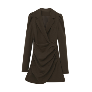 RM21635#新款法式设计感褶皱西装裙修身显瘦不规则连衣裙女
