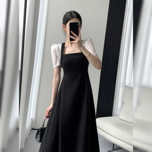 PS46342# 黑色连衣裙女夏新款法式显瘦气质赫本风吊带裙两件套女 服装批发女装直播货源