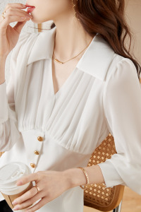RM1024#雪纺衬衫女春秋设计感小众2023新款长袖上衣洋气时尚减龄漂亮小衫