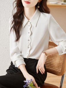 RM1025#高级感长袖雪纺白色衬衫女春装新款设计感小众气质通勤OL别致衬衣