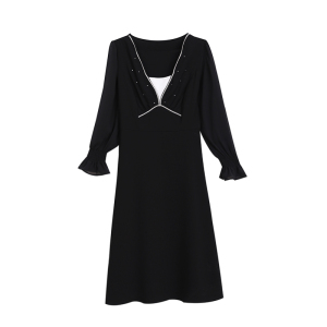 RM2451#大码 新款女装宽松中长款时尚撞色显瘦气质连衣裙