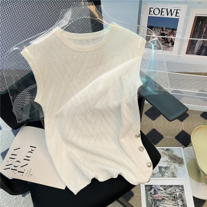PS46649# 法式高级感白色无袖针织冰丝短袖T恤女夏季新款气质修身上衣 服装批发女装直播货源