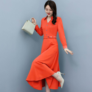 KM22350#立领长袖针织连衣裙2022秋装新款韩版修身中长裙女