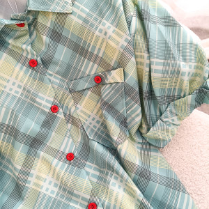 PS46326# 复古港风气质短袖格子衬衫女夏季chic小个子polo领衬衣 服装批发女装直播货源