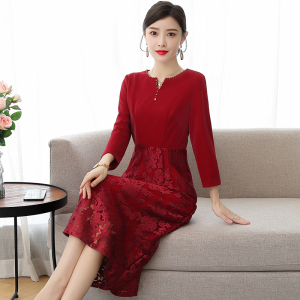 MY3535#婚礼蕾丝绣花礼服高贵大码喜婆婆婚宴连衣裙