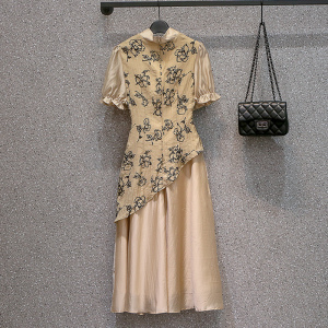PS47548# 大码女装夏季新款新中式复古改良旗袍减龄拼接气质连衣裙子 服装批发女装直播货源
