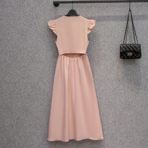 PS47552# 大码女装夏季新款高级感粉色气质法式小飞袖减龄百搭连衣裙子 服装批发女装直播货源